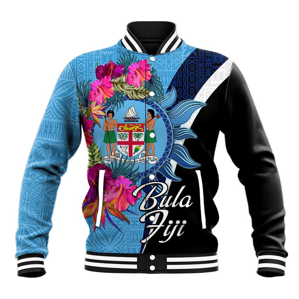 Bula Fiji Vintage Fijian Masi Pattern Baseball Jacket Blue Unique LT9 Unisex Blue - Polynesian Pride