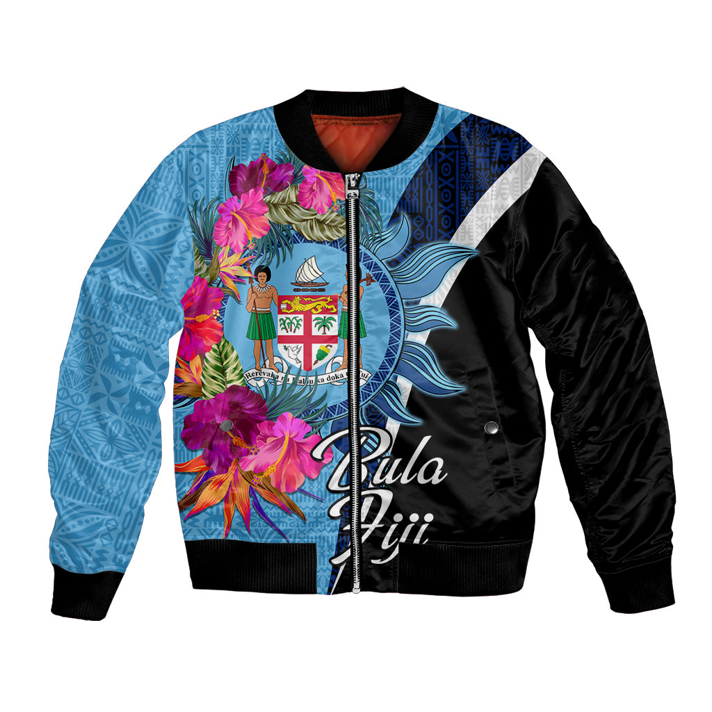 Bula Fiji Vintage Fijian Masi Pattern Bomber Jacket Blue Unique LT9 Unisex Blue - Polynesian Pride