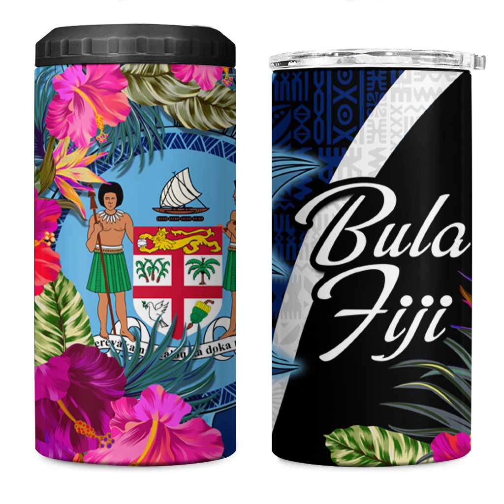 Bula Fiji Vintage Fijian Masi Pattern 4 in 1 Can Cooler Tumbler Blue Unique LT9 One Size: 16 oz Blue - Polynesian Pride