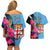 Bula Fiji Vintage Fijian Masi Pattern Couples Matching Off Shoulder Short Dress and Hawaiian Shirt Blue Unique LT9 - Polynesian Pride