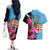 Bula Fiji Vintage Fijian Masi Pattern Couples Matching Off The Shoulder Long Sleeve Dress and Hawaiian Shirt Blue Unique LT9 - Polynesian Pride