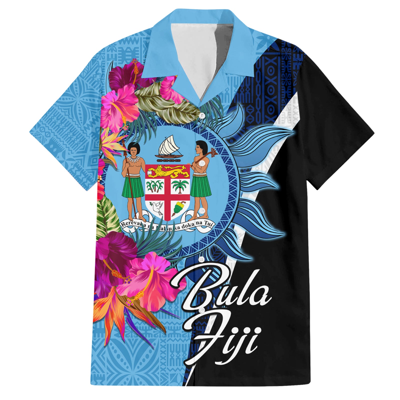 Bula Fiji Vintage Fijian Masi Pattern Hawaiian Shirt Blue Unique LT9 Blue - Polynesian Pride