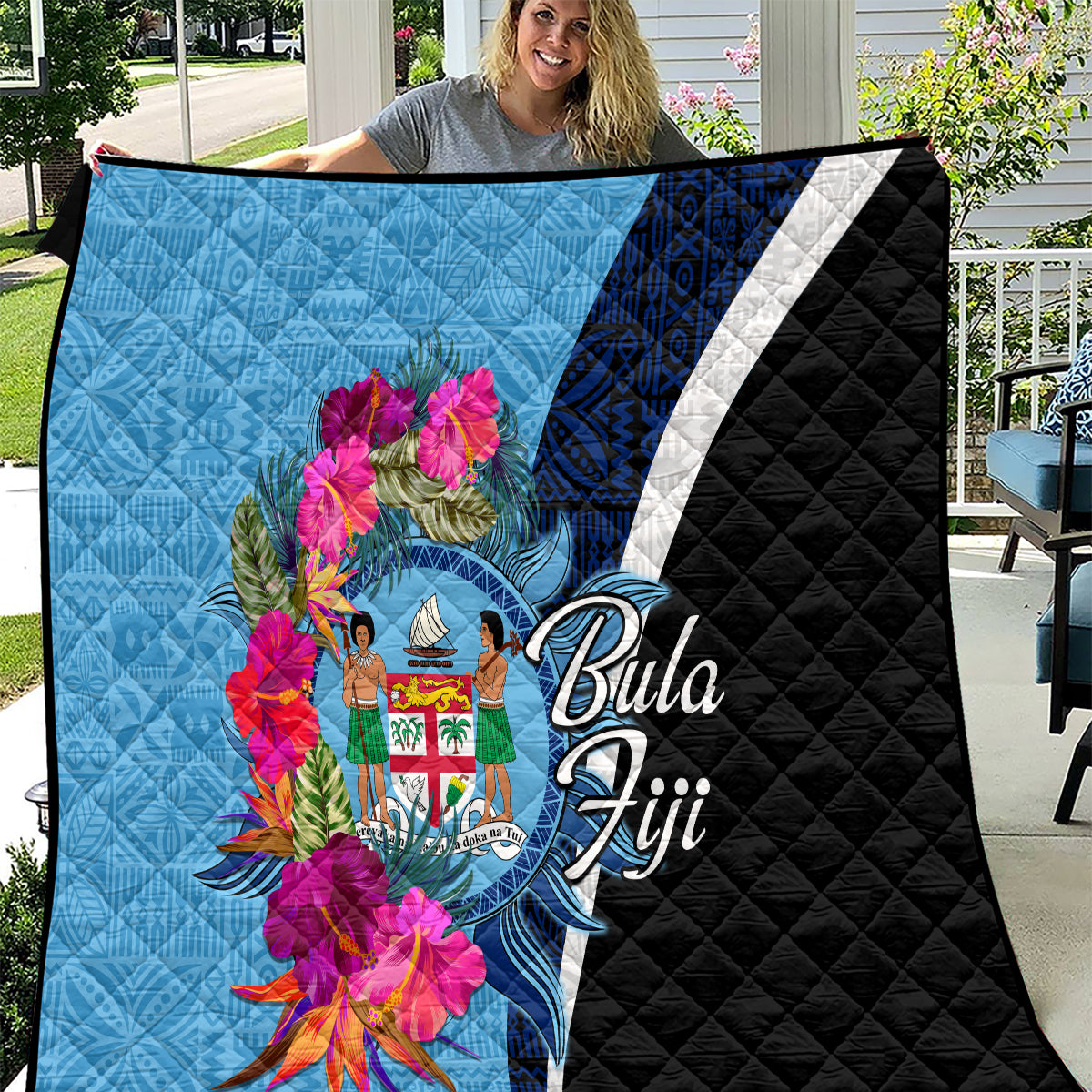 Bula Fiji Vintage Fijian Masi Pattern Quilt Blue Unique LT9 Blue - Polynesian Pride