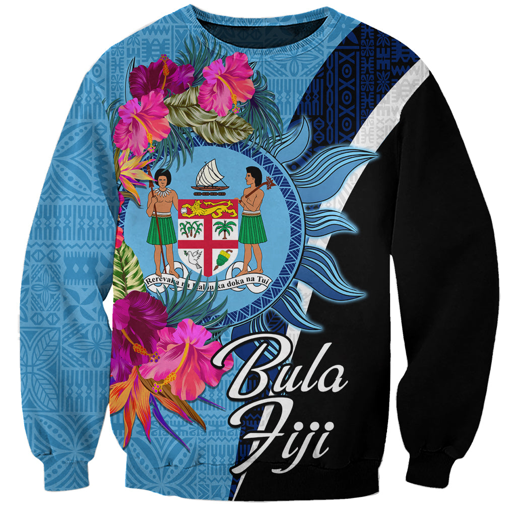 Bula Fiji Vintage Fijian Masi Pattern Sweatshirt Blue Unique LT9 Unisex Blue - Polynesian Pride