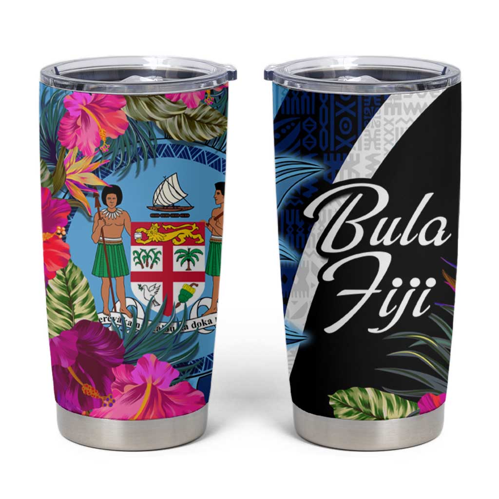 Bula Fiji Vintage Fijian Masi Pattern Tumbler Cup Blue Unique LT9 Blue - Polynesian Pride