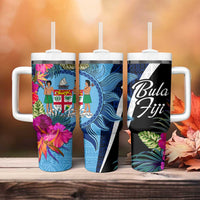 Bula Fiji Vintage Fijian Masi Pattern Tumbler With Handle Blue Unique LT9 - Polynesian Pride