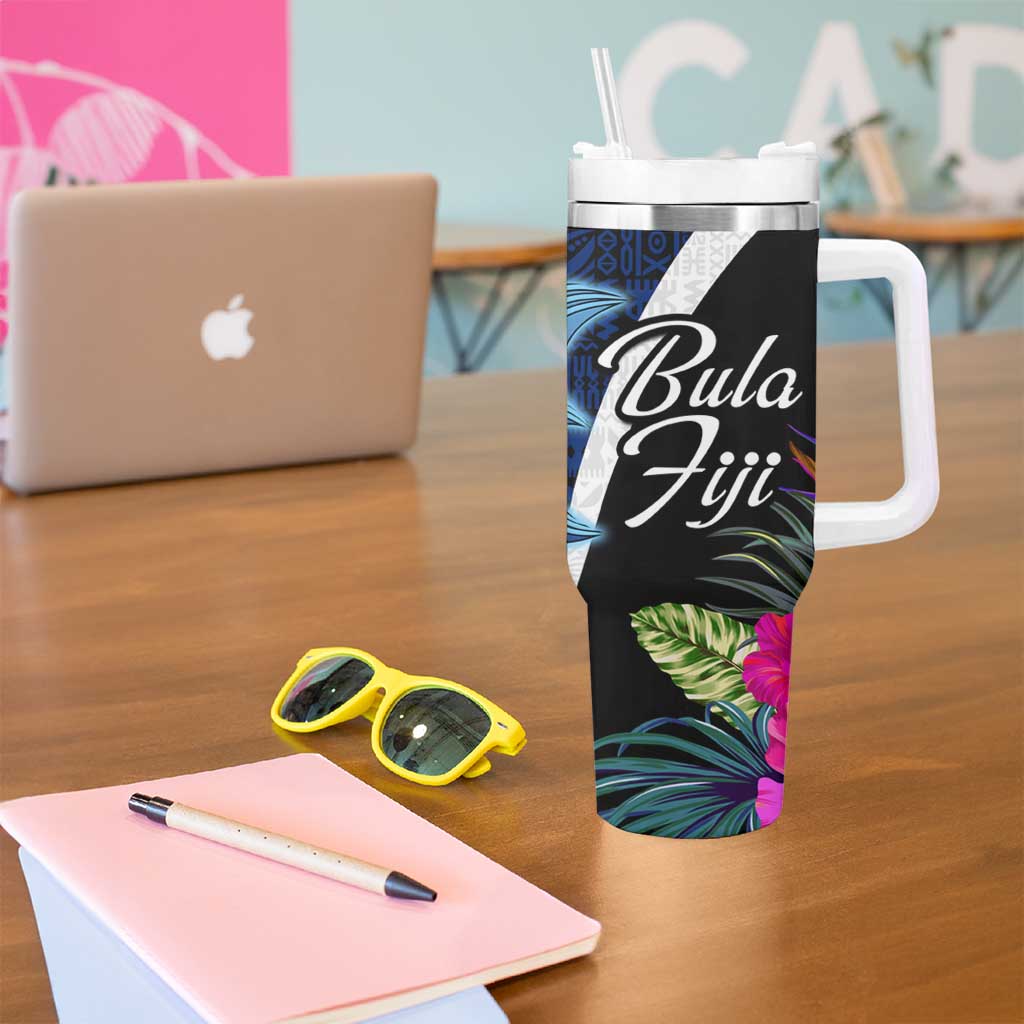 Bula Fiji Vintage Fijian Masi Pattern Tumbler With Handle Blue Unique LT9 - Polynesian Pride