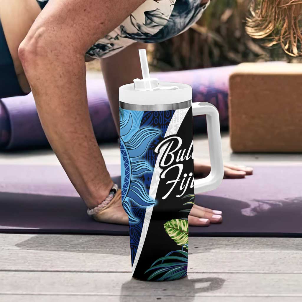 Bula Fiji Vintage Fijian Masi Pattern Tumbler With Handle Blue Unique LT9 - Polynesian Pride