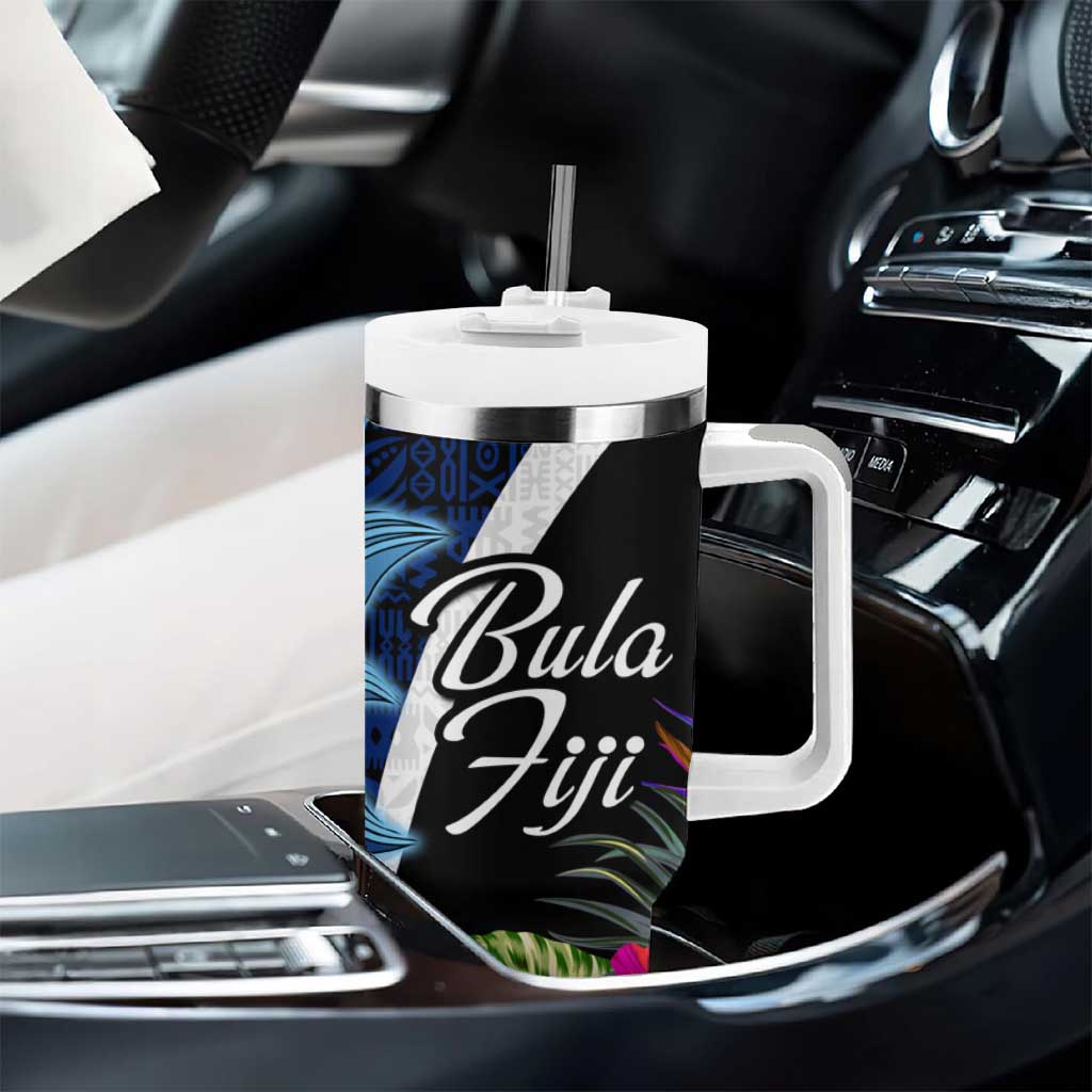 Bula Fiji Vintage Fijian Masi Pattern Tumbler With Handle Blue Unique LT9 - Polynesian Pride