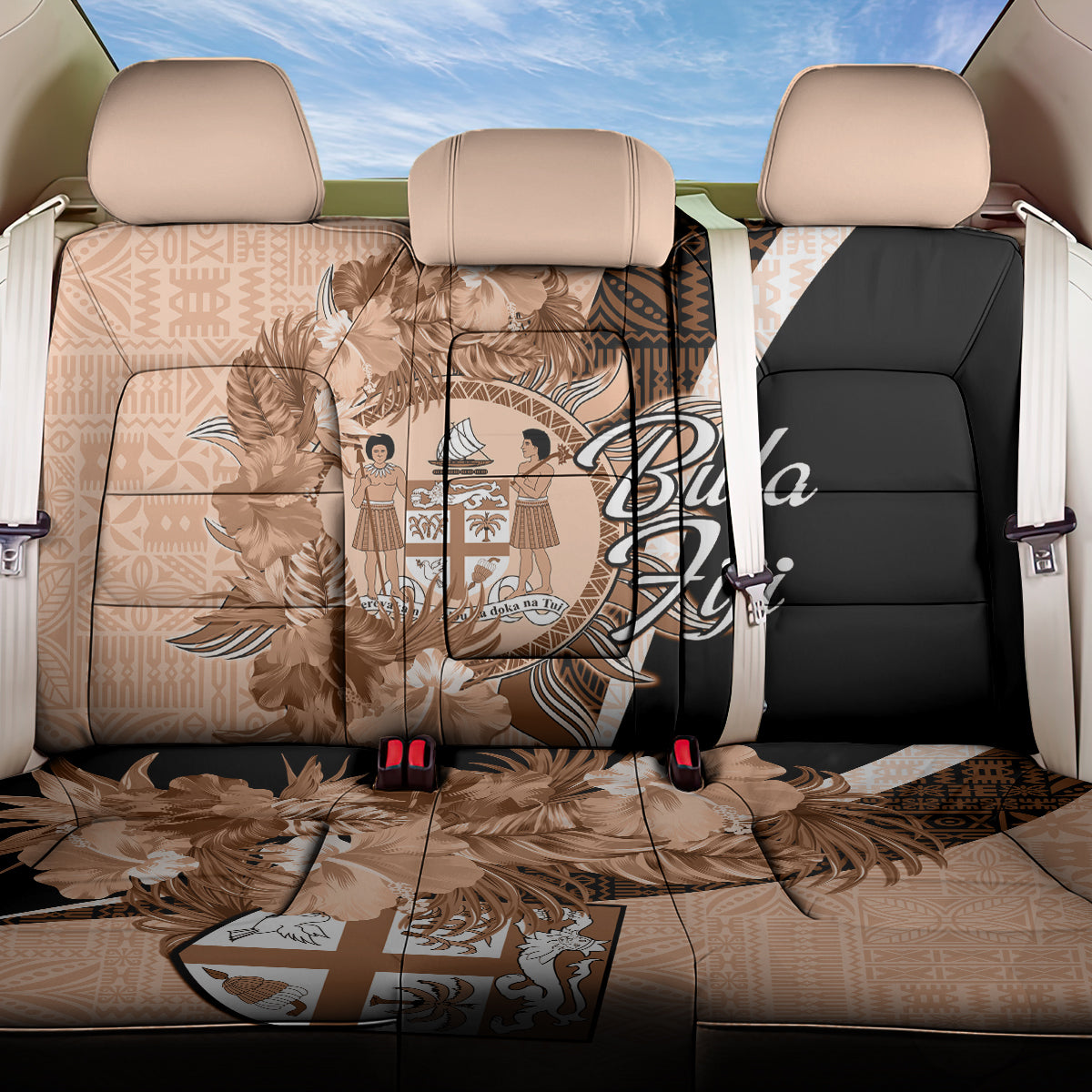 Bula Fiji Vintage Fijian Masi Pattern Back Car Seat Cover Peach Fuzz Unique LT9 One Size Peach Fuzz - Polynesian Pride