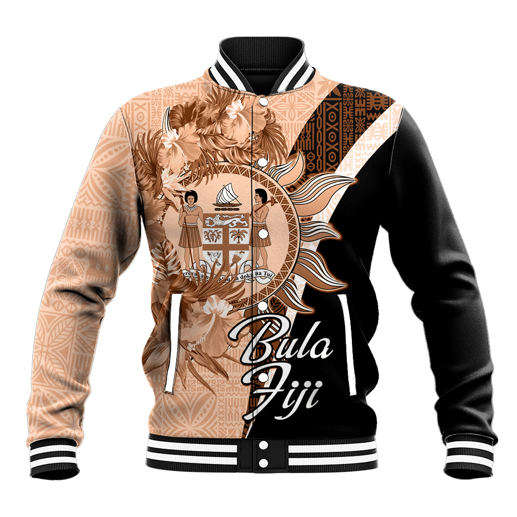 Bula Fiji Vintage Fijian Masi Pattern Baseball Jacket Peach Fuzz Unique LT9 Unisex Peach Fuzz - Polynesian Pride