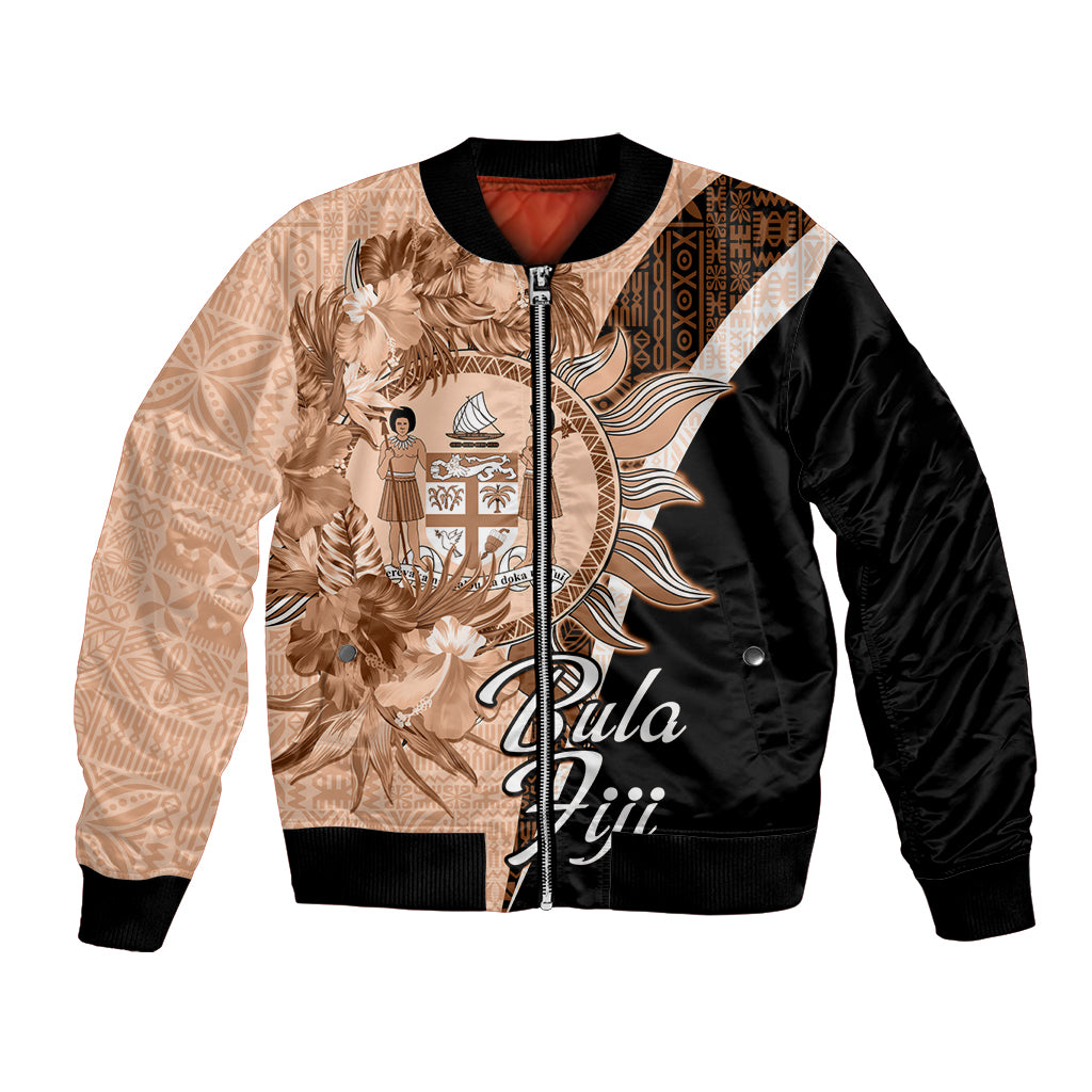 Bula Fiji Vintage Fijian Masi Pattern Bomber Jacket Peach Fuzz Unique LT9 Unisex Peach Fuzz - Polynesian Pride