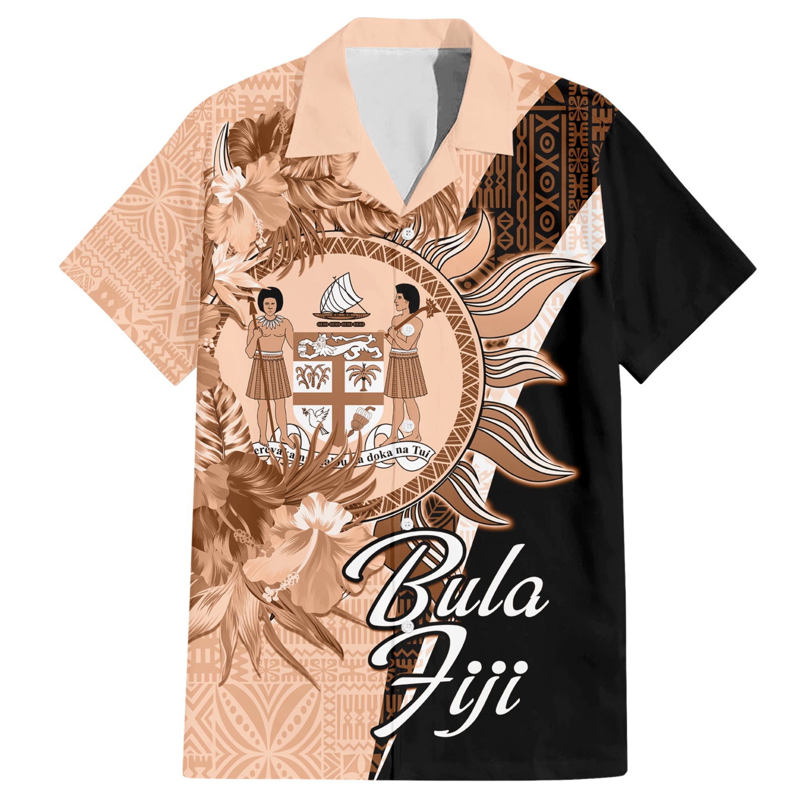 Bula Fiji Vintage Fijian Masi Pattern Hawaiian Shirt Peach Fuzz Unique LT9 Peach Fuzz - Polynesian Pride