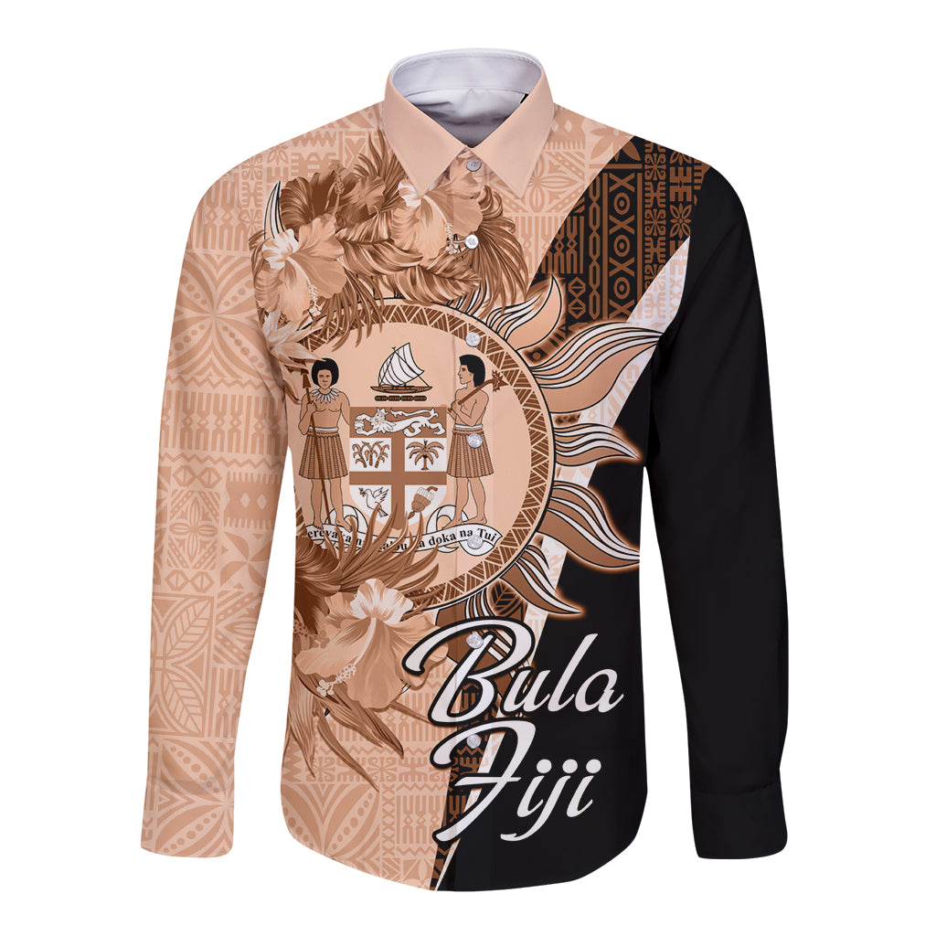 Bula Fiji Vintage Fijian Masi Pattern Long Sleeve Button Shirt Peach Fuzz Unique LT9 Unisex Peach Fuzz - Polynesian Pride