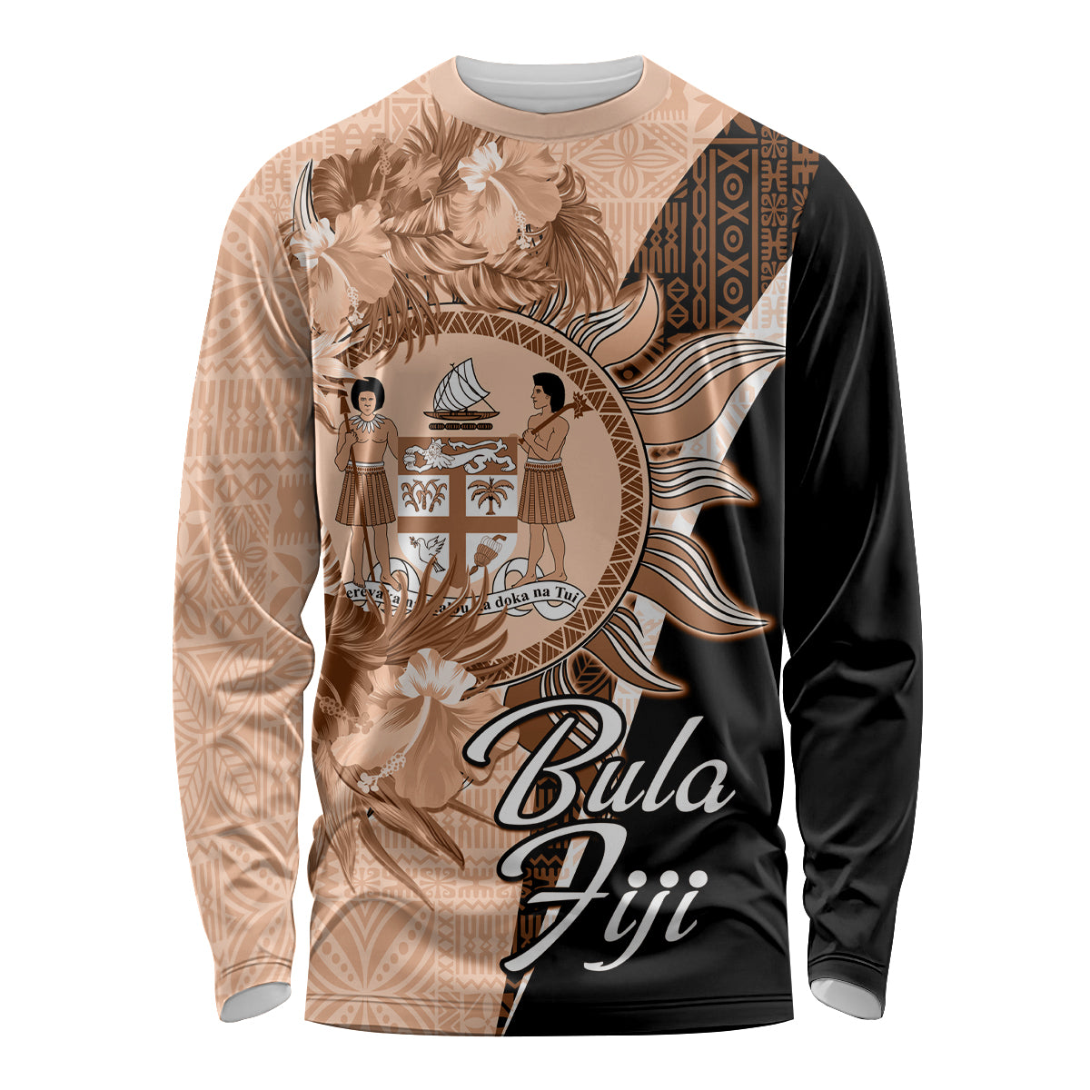 Bula Fiji Vintage Fijian Masi Pattern Long Sleeve Shirt Peach Fuzz Unique LT9 Unisex Peach Fuzz - Polynesian Pride