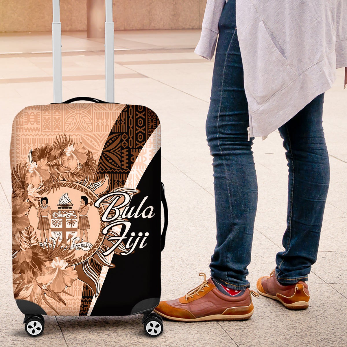 Bula Fiji Vintage Fijian Masi Pattern Luggage Cover Peach Fuzz Unique LT9 Peach Fuzz - Polynesian Pride