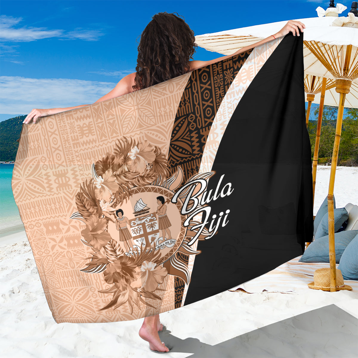 Bula Fiji Vintage Fijian Masi Pattern Sarong Peach Fuzz Unique LT9 One Size 44 x 66 inches Peach Fuzz - Polynesian Pride