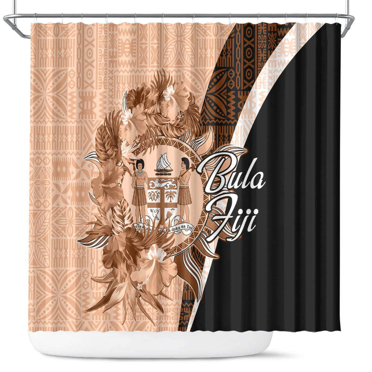 Bula Fiji Vintage Fijian Masi Pattern Shower Curtain Peach Fuzz Unique LT9 Peach Fuzz - Polynesian Pride