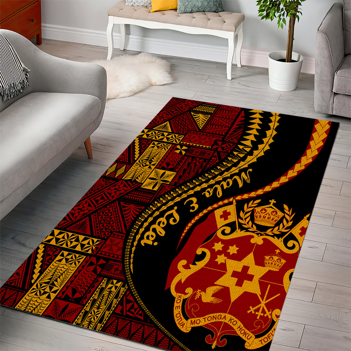 Vintage Tonga Malo E Lelei Ngatu Pattern Area Rug LT9 - Polynesian Pride