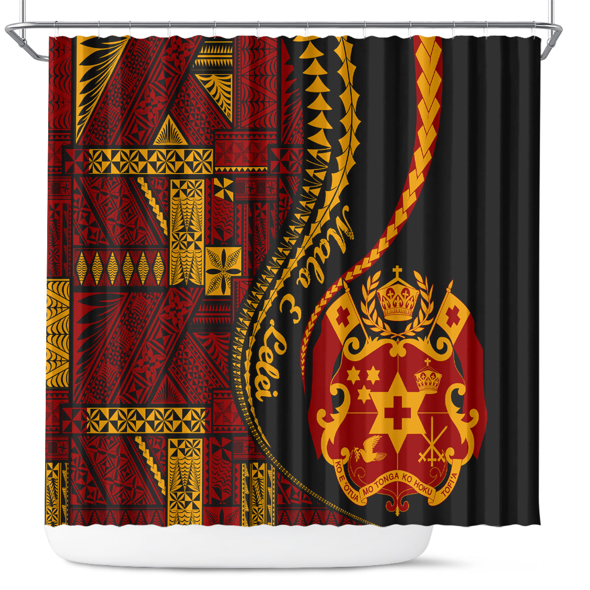 Vintage Tonga Malo E Lelei Ngatu Pattern Shower Curtain LT9 Red - Polynesian Pride