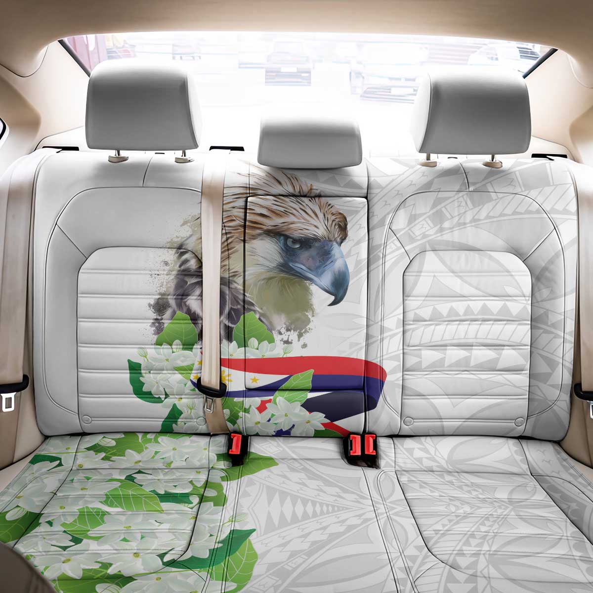 Philippines Eagle and Sampaguita Flowers Back Car Seat Cover Polynesian Pattern LT9 - Polynesian Pride