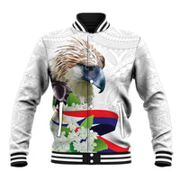 Philippines Eagle and Sampaguita Flowers Baseball Jacket Polynesian Pattern LT9 Unisex White - Polynesian Pride