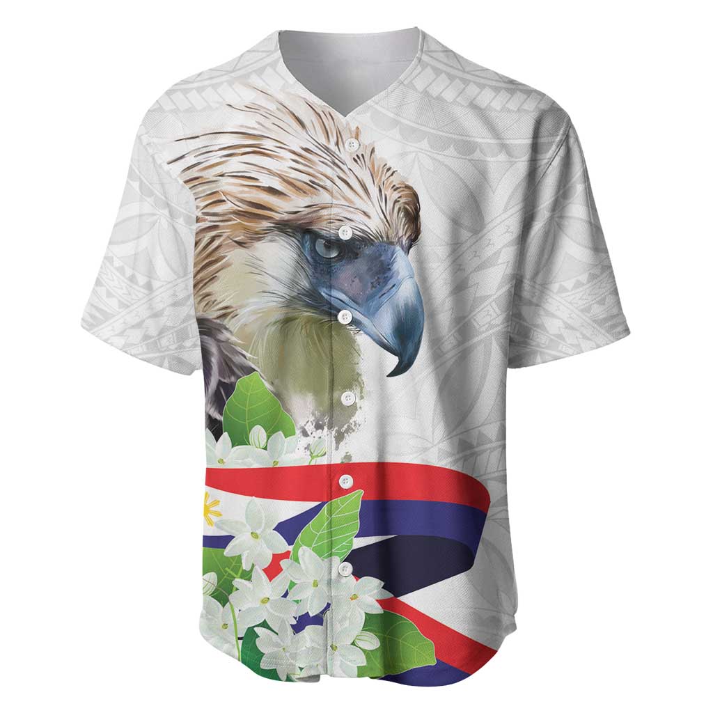 Philippines Eagle and Sampaguita Flowers Baseball Jersey Polynesian Pattern