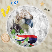 Philippines Eagle and Sampaguita Flowers Beach Blanket Polynesian Pattern LT9 One Size 150cm White - Polynesian Pride