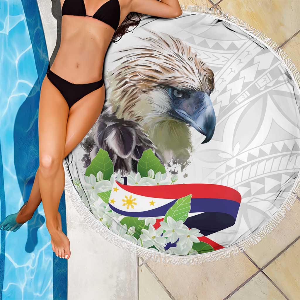 Philippines Eagle and Sampaguita Flowers Beach Blanket Polynesian Pattern LT9 - Polynesian Pride