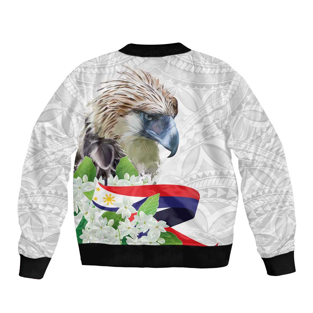 Philippines Eagle and Sampaguita Flowers Bomber Jacket Polynesian Pattern LT9 - Polynesian Pride