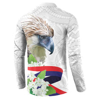Philippines Eagle and Sampaguita Flowers Button Sweatshirt Polynesian Pattern LT9 - Polynesian Pride