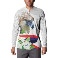 Philippines Eagle and Sampaguita Flowers Button Sweatshirt Polynesian Pattern LT9 - Polynesian Pride