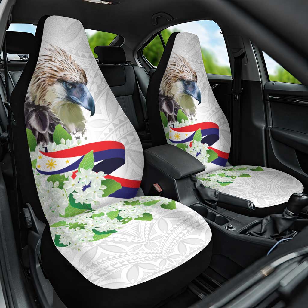 Philippines Eagle and Sampaguita Flowers Car Seat Cover Polynesian Pattern LT9 One Size White - Polynesian Pride