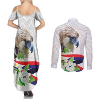 Philippines Eagle and Sampaguita Flowers Couples Matching Summer Maxi Dress and Long Sleeve Button Shirt Polynesian Pattern LT9 - Polynesian Pride