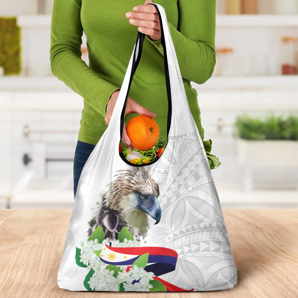 Philippines Eagle and Sampaguita Flowers Grocery Bag Polynesian Pattern LT9 - Polynesian Pride