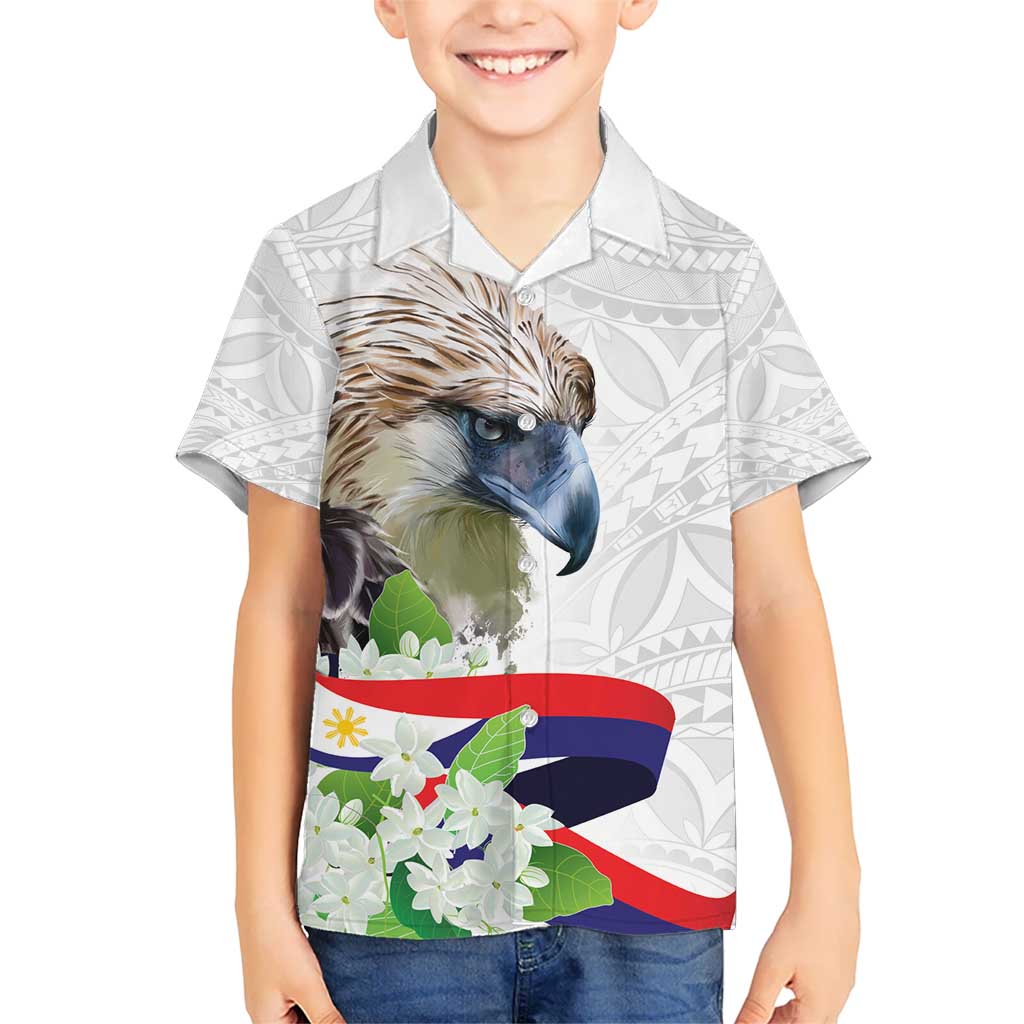 Philippines Eagle and Sampaguita Flowers Kid Hawaiian Shirt Polynesian Pattern LT9 Kid White - Polynesian Pride