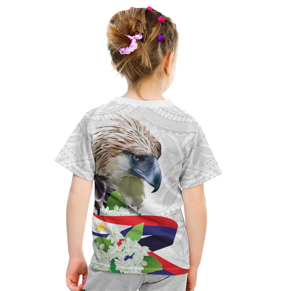Philippines Eagle and Sampaguita Flowers Kid T Shirt Polynesian Pattern LT9 - Polynesian Pride