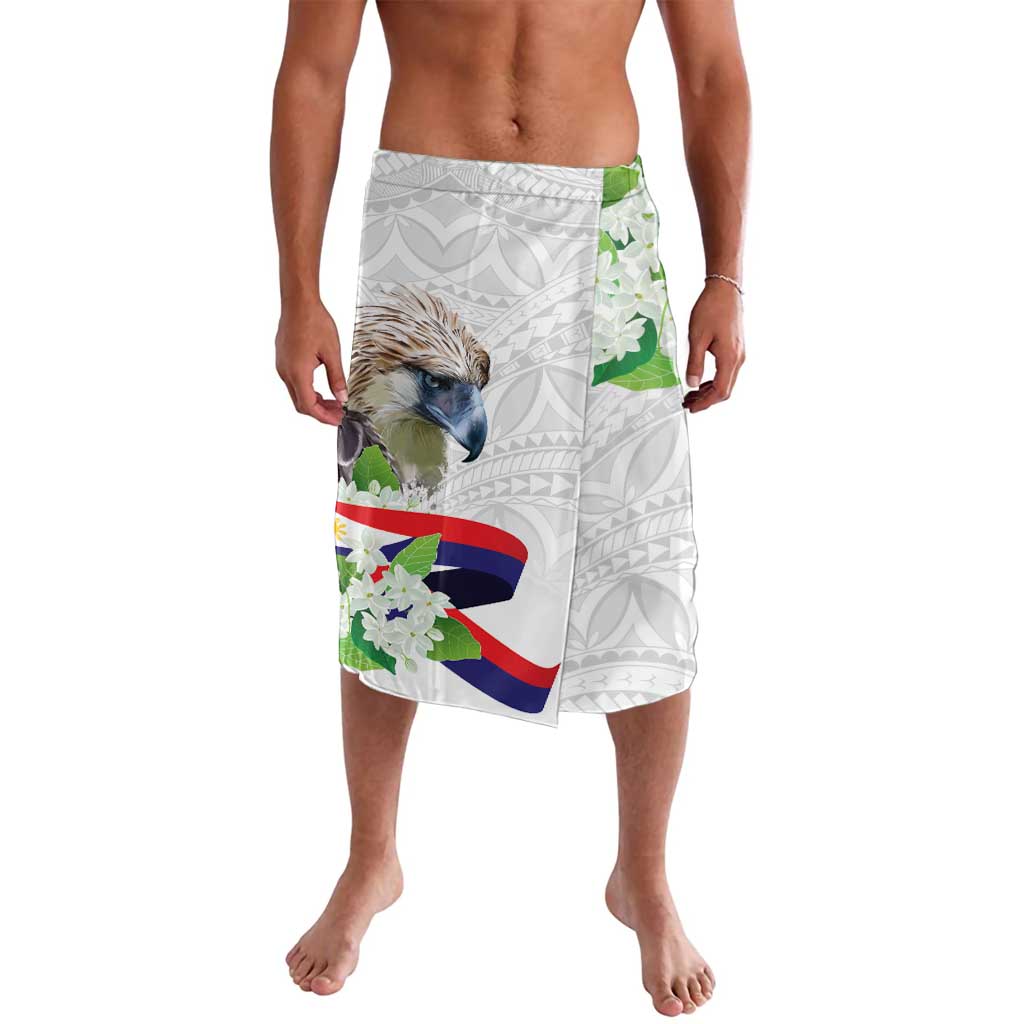 Philippines Eagle and Sampaguita Flowers Lavalava Polynesian Pattern LT9 White - Polynesian Pride