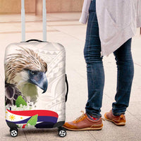 Philippines Eagle and Sampaguita Flowers Luggage Cover Polynesian Pattern LT9 White - Polynesian Pride