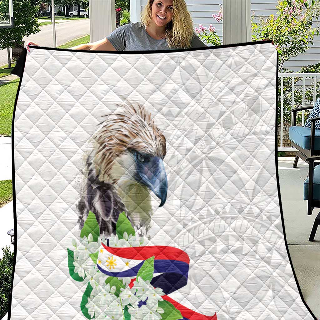 Philippines Eagle and Sampaguita Flowers Quilt Polynesian Pattern LT9 White - Polynesian Pride