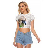 Philippines Eagle and Sampaguita Flowers Raglan Cropped T Shirt Polynesian Pattern LT9 Female White - Polynesian Pride