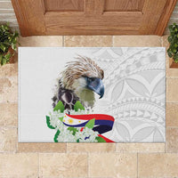 Philippines Eagle and Sampaguita Flowers Rubber Doormat Polynesian Pattern LT9 White - Polynesian Pride