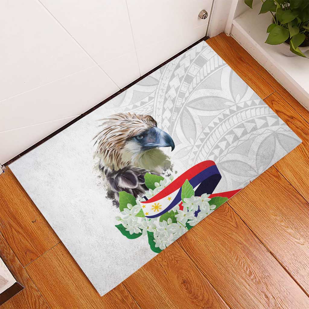 Philippines Eagle and Sampaguita Flowers Rubber Doormat Polynesian Pattern LT9 - Polynesian Pride