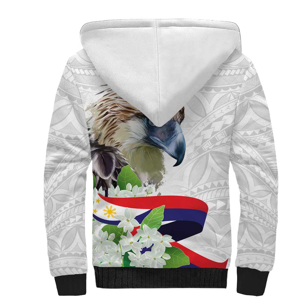 Philippines Eagle and Sampaguita Flowers Sherpa Hoodie Polynesian Pattern LT9 - Polynesian Pride
