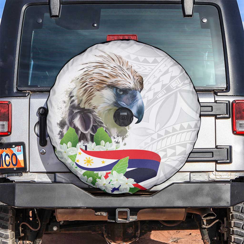 Philippines Eagle and Sampaguita Flowers Spare Tire Cover Polynesian Pattern