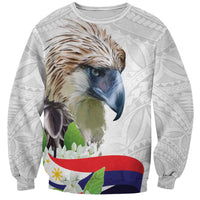 Philippines Eagle and Sampaguita Flowers Sweatshirt Polynesian Pattern LT9 Unisex White - Polynesian Pride