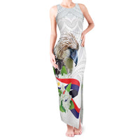 Philippines Eagle and Sampaguita Flowers Tank Maxi Dress Polynesian Pattern LT9 Women White - Polynesian Pride