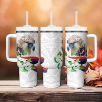 Philippines Eagle and Sampaguita Flowers Tumbler With Handle Polynesian Pattern LT9 - Polynesian Pride