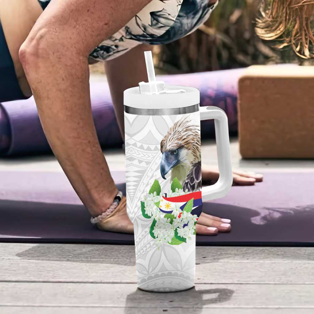 Philippines Eagle and Sampaguita Flowers Tumbler With Handle Polynesian Pattern LT9 - Polynesian Pride