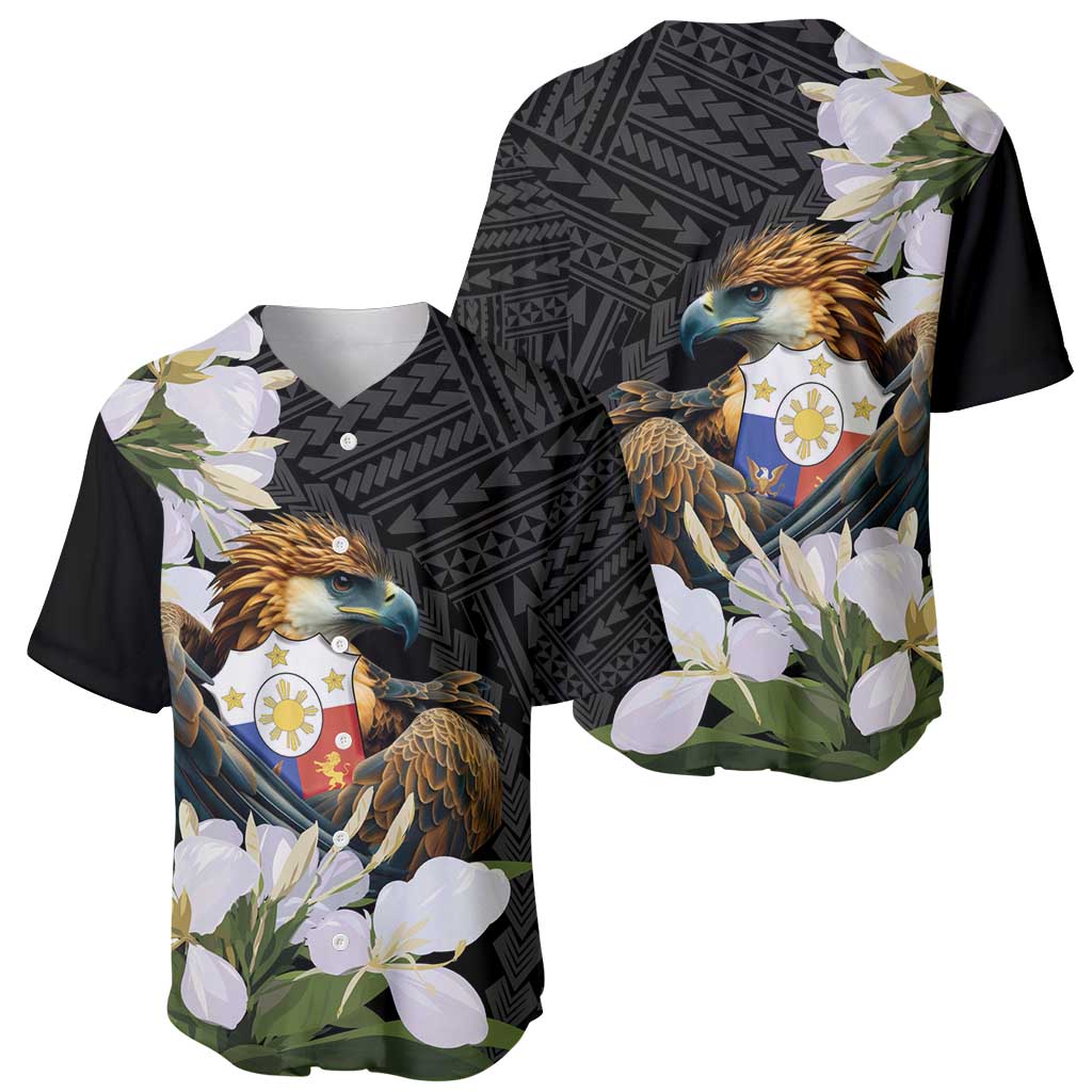 Philippines Eagle with Coat Of Arm Baseball Jersey Simple Sampaguita Jasmine LT9 - Polynesian Pride